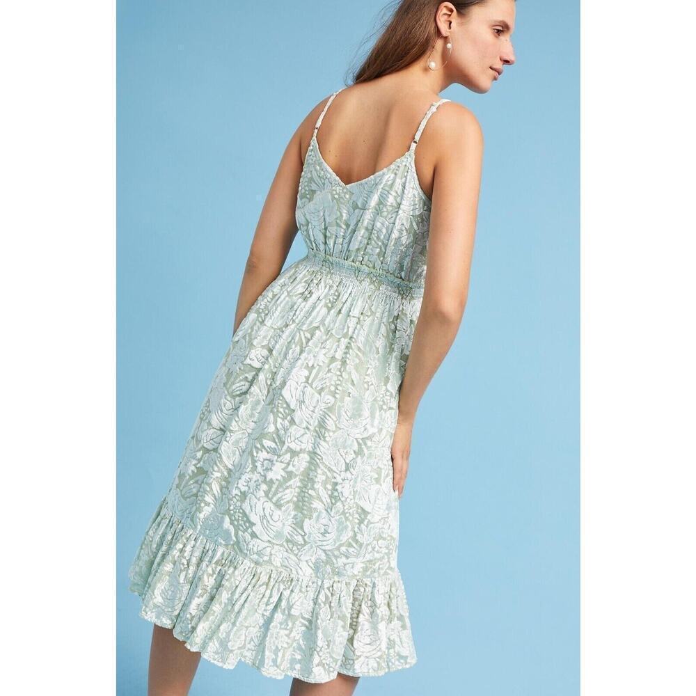 Anthropologie Hemandt and Nandita Seagrass Velvet Floral Dress XXS P Green Boho - Picture 2 of 12